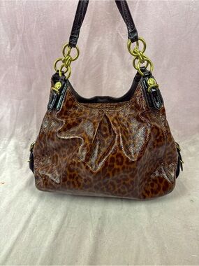 Coach Maggie Mia Ocelot Leopard Shoulder Vintage Y2K Bag Purse Patent Leather